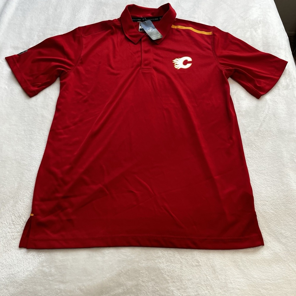 Calgary Flames Fanatics Authentic Pro Polo Golf Shirt Large Red‎ Stripe 136380